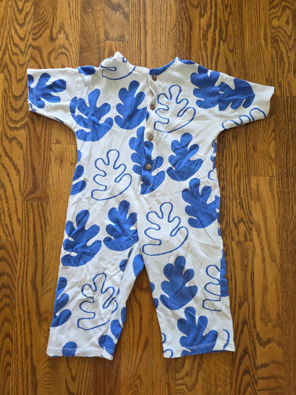 Zara White and Blue Leaf Print Jumpsuit